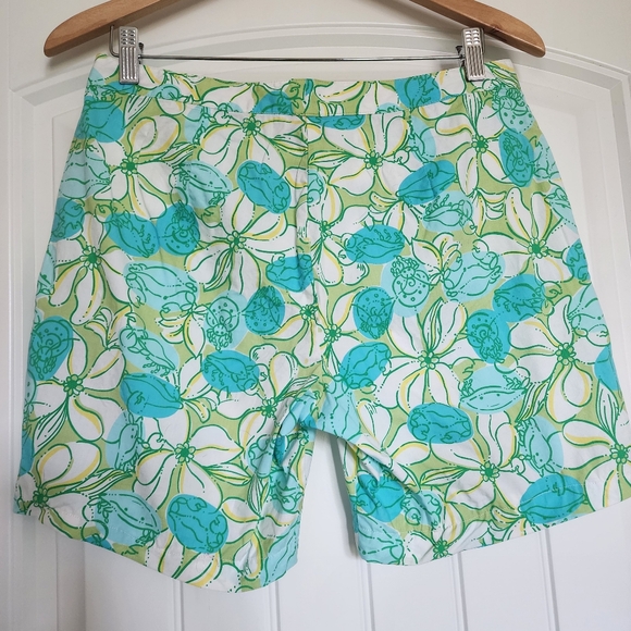 Lilly Pulitzer Vintage White Label Blue Green Sea Creature Shorts 10P - Picture 4 of 12